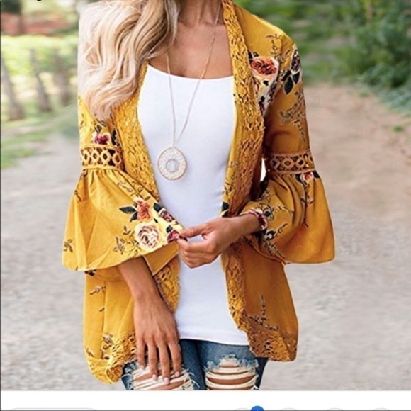 Sweaters - Nwot Floral Bell Sleeve Lace Embroidered Kimono